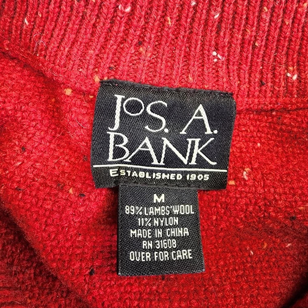 Jos A Bank Lambs‎ Wool Blend 1/4 Zip Sweater Mens M Speckled Red Mock Neck